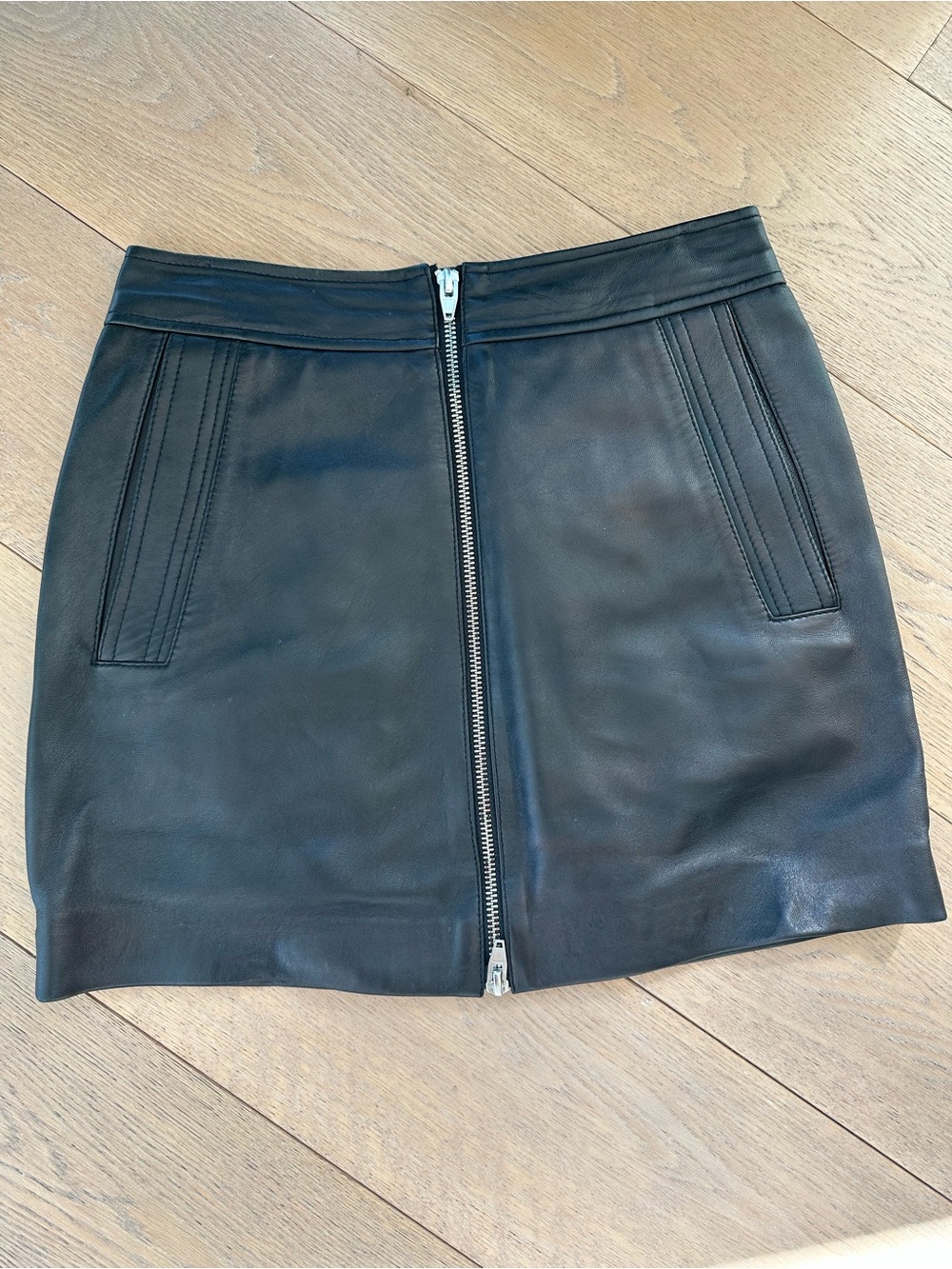 T by Alexander Wang Black Lambskin Leather Front Zip Mini Skirt XS